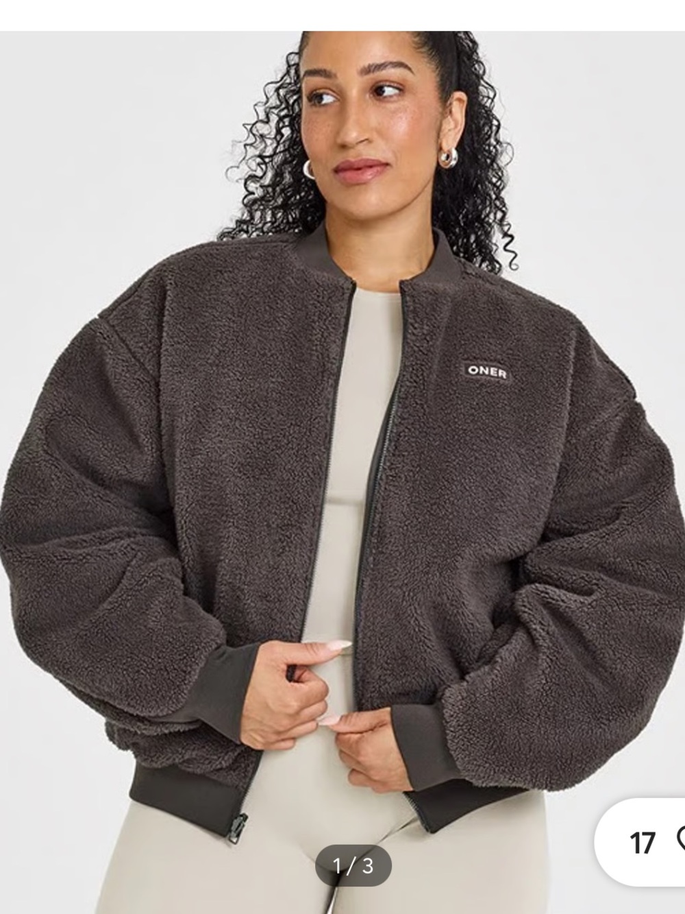 Oner Active Women's Plush Bomber Jacket in Charcoal Brown